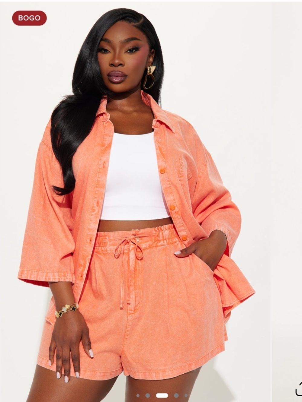 Orange Washed Button-Up & Shorts Set | Vacation Lounge Set | Size 2x